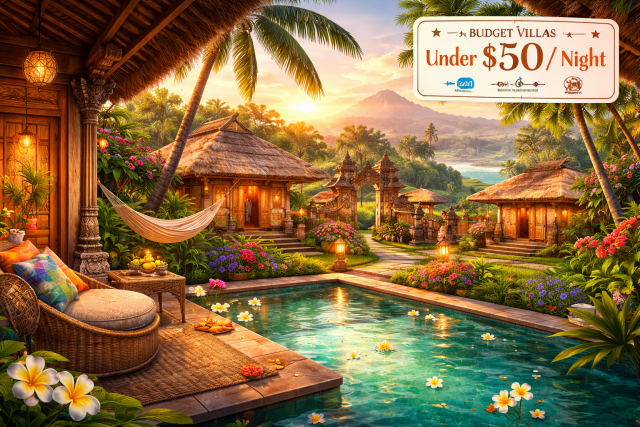Le migliori ville economiche a Bali a meno di 1750 t/10 a notte: soggiorni incantevoli che non vi faranno spendere una fortuna.