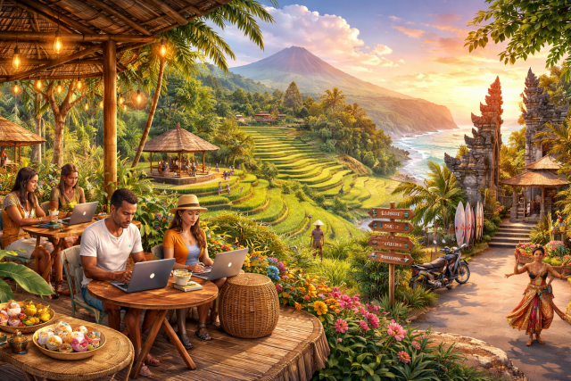 I nuovi punti di riferimento per i nomadi digitali a Bali: un viaggio tra lavoro, risaie e rituali.