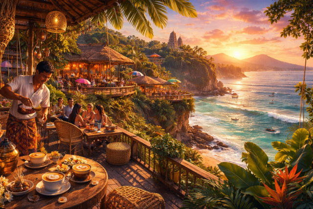 I migliori caffè panoramici di Bali con vista sull'oceano.