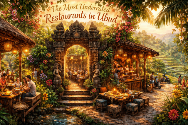I ristoranti più sottovalutati di Ubud: tavoli tranquilli, panorami mozzafiato e sapori autentici.